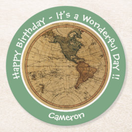 Porta-copo De Papel Redondo Antiguamente 1786 Partido Tema do Mapa do Hemisfér