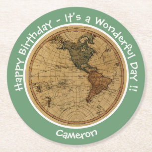 Porta-copo De Papel Redondo Antiguamente 1786 Partido Tema do Mapa do Hemisfér