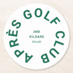 Porta-copo De Papel Redondo Après Golf Club Forest Golfers Sociais<br><div class="desc">Après Golf Club, crista do clube de golfe social verde da floresta, portas copos de papel. Personalize com o ano da sua reunião de golfe, nome do clube e localização. Perfeito para uma viagem de golfe de destino de grupo ou para um solteiro ou festa de solteira de tema de...</div>