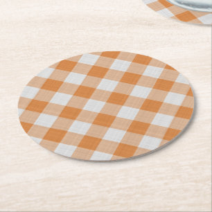 Porta-copo De Papel Redondo Apricot Orange Country Cottage Gingham Stripes