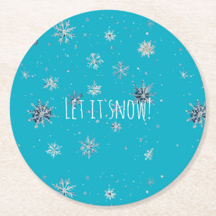 Porta-copo De Papel Redondo Aqua Azul Prata Branco Natal Flocos de Neve