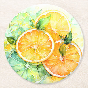 Porta-copo De Papel Redondo Aquarela Limão Laranja Lima Botânica Cozinha