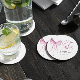 Porta-copo De Papel Redondo Arco Rosa Esmagado Ela é Chá de panela Casando