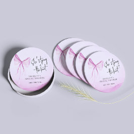 Porta-copo De Papel Redondo Arco Rosa Esmagado Ela é Chá de panela Casando