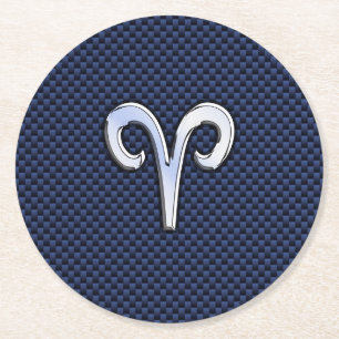 Porta-copo De Papel Redondo Aries Zodiac Símbolo Marinho Azul Fibra de Carbon