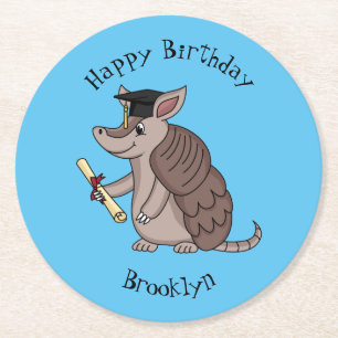 Porta-copo De Papel Redondo Armadillo fofo com desenho de cartola de formatura