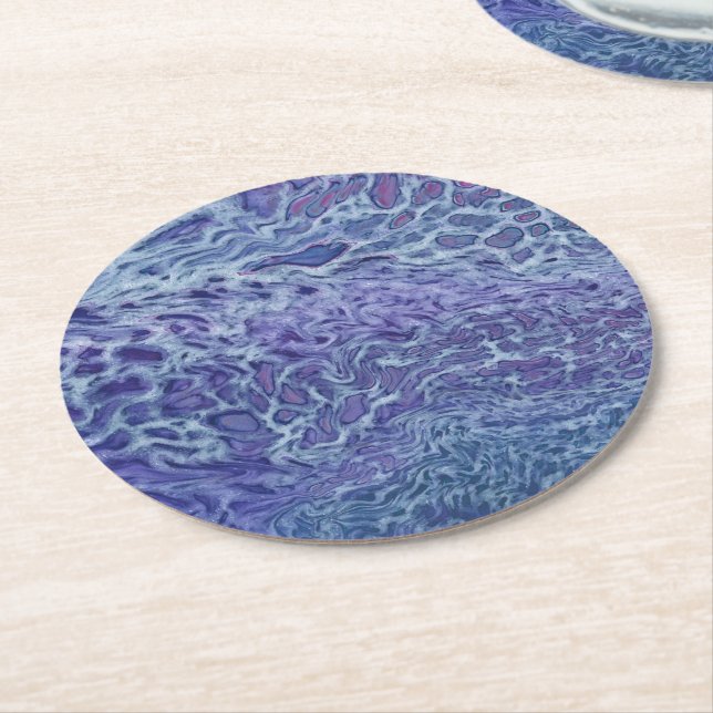 Porta-copo De Papel Redondo Arte Abstrato de Azul e Violeta (Angulado)