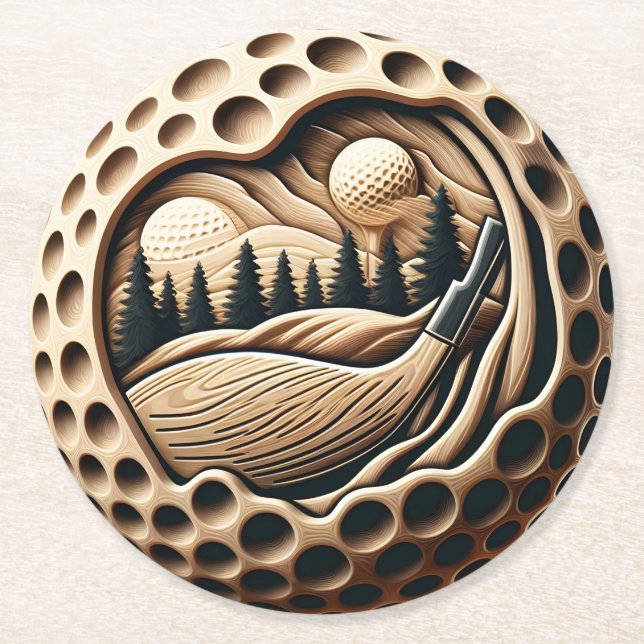 Porta-copo De Papel Redondo Arte de Golfe Moderno com Elementos da Natureza (Frente)