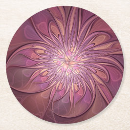 Porta-copo De Papel Redondo Arte fractal floral moderna abstrata cores de baga