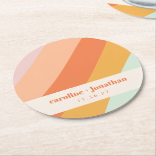 Porta-copo De Papel Redondo Arte Geométrica Retro Pastel Casamento Personaliza
