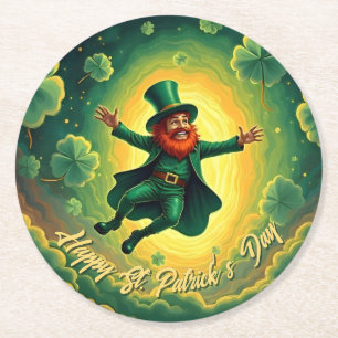 Porta-copo De Papel Redondo Arte Mágico do Dia de São Patrício com Leprechaun