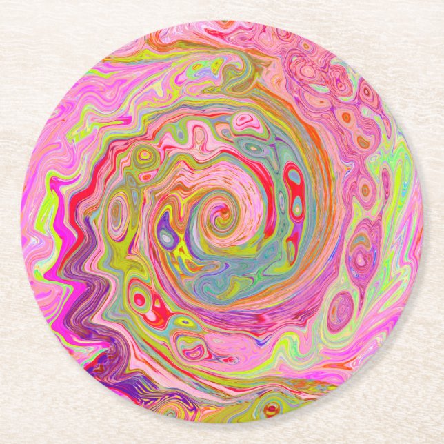 Porta-copo De Papel Redondo Arte retrógrada, amarela e Abstrato magenta (Frente)