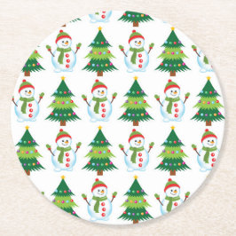 Porta-copo De Papel Redondo Árvore de Natal Boneco de Neve Férias Bonito Padrã
