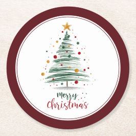 Porta-copo De Papel Redondo Árvore de Natal Burgundy Moderna