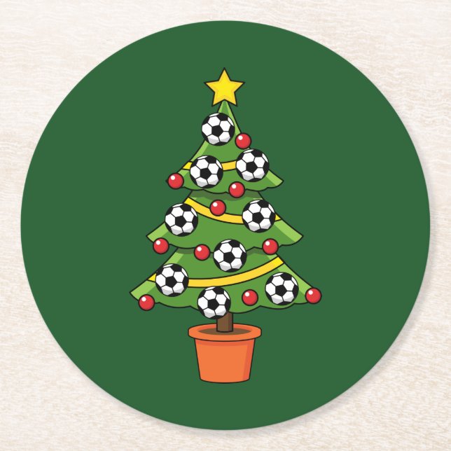 Porta-copo De Papel Redondo Árvore de Natal de Futebol (Frente)