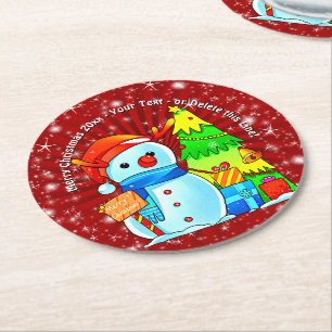 Porta-copo De Papel Redondo Árvore de Natal de Snowman apresenta texto de ano