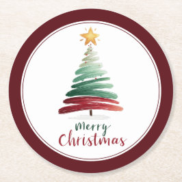 Porta-copo De Papel Redondo Árvore de Natal Minimalista Burgundy
