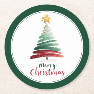 Porta-copo De Papel Redondo Árvore de Natal Minimalista Perene