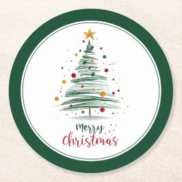 Porta-copo De Papel Redondo Árvore de Natal Moderna Sempre Verde