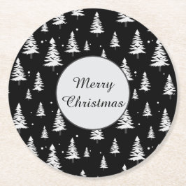 Porta-copo De Papel Redondo Árvore de Natal Preta e Branca