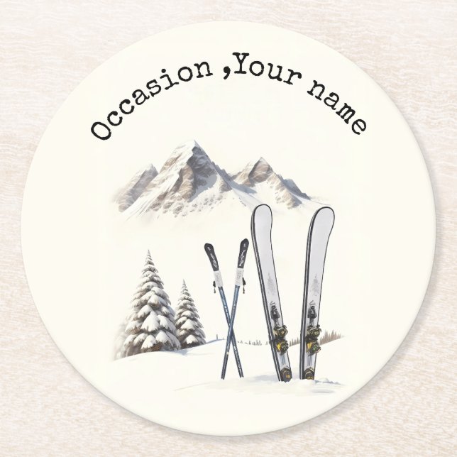 Porta-copo De Papel Redondo Árvore de neve russa de aquarela (Frente)