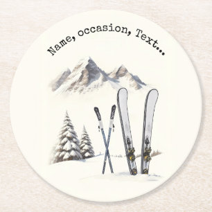 Porta-copo De Papel Redondo Árvore de neve russa de aquarela
