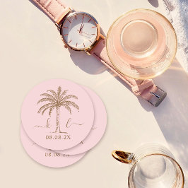 Porta-copo De Papel Redondo Árvore de Palma do Logotipo de Casamento de Monogr