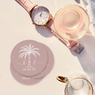 Porta-copo De Papel Redondo Árvore de Palma do Logotipo de Casamento de Monogr