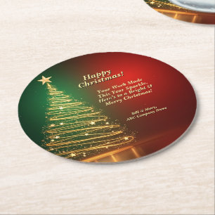 Porta-copo De Papel Redondo Árvore Dourada de Natal Verde de Mensagem de Nome 