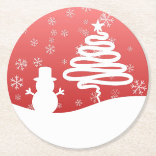 Porta-copo De Papel Redondo Árvore Snowman de inverno Branco
