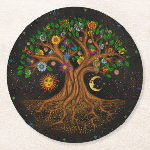 Porta-copo De Papel Redondo Árvore Whimsical da Vida - Yggdrasil