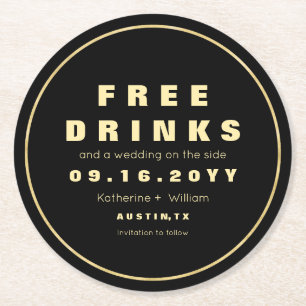 Porta-copo De Papel Redondo As bebidas livres do ouro engraçado do falso