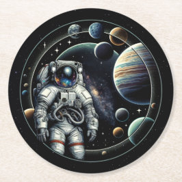 Porta-copo De Papel Redondo Astronauta e Planetas Vintage