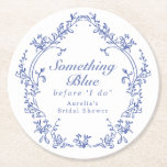 Porta-copo De Papel Redondo AURELIA Chinoiserie Algo Chá de panela Azul<br><div class="desc">A Coleção Aurelia apresenta uma moderna linha de arte Chinoiserie e uma elegante letra de script de caligrafia. Esta coleção é perfeita para o seu evento de chá de panela "Algo azul antes de "Eu faço".</div>