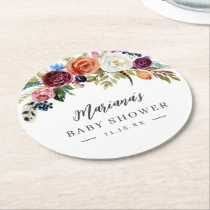 Porta-copo De Papel Redondo Autumn Boho Blooms Personalizado Chá de fraldas