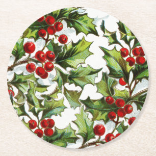 Porta-copo De Papel Redondo Azevinho do vintage de Papai Noel elegante