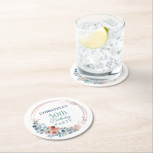 Porta-copo De Papel Redondo Azul de cobre russo Floral 50ª Festa de aniversári