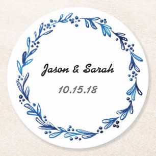 Porta-copo De Papel Redondo Azul Floral Personalizável