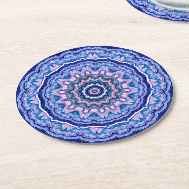 Porta-copo De Papel Redondo Azul-rosa Agato Branco Boho Mandala (Angulado)