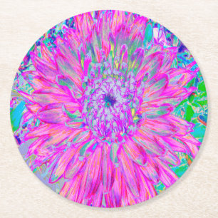 Porta-copo De Papel Redondo Azul rosa legal e Artsy Roxo Dahlia Bloom