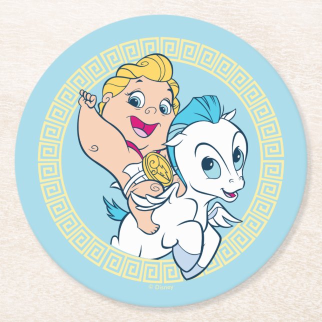 Porta-copo De Papel Redondo Baby Hercules Riding Pegasus Round Paper Coaster (Frente)