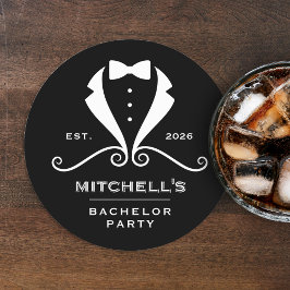 Porta-copo De Papel Redondo Bachelor Party Tuxedo Suit Bowtie Black Wedding