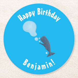 Porta-copo De Papel Redondo Baleia de esperma branca soprando cartoons