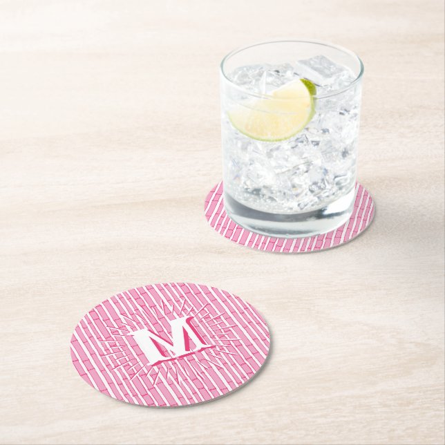 Porta-copo De Papel Redondo Bambooey Bamboo Stripe in Pink Personalized (Insitu)