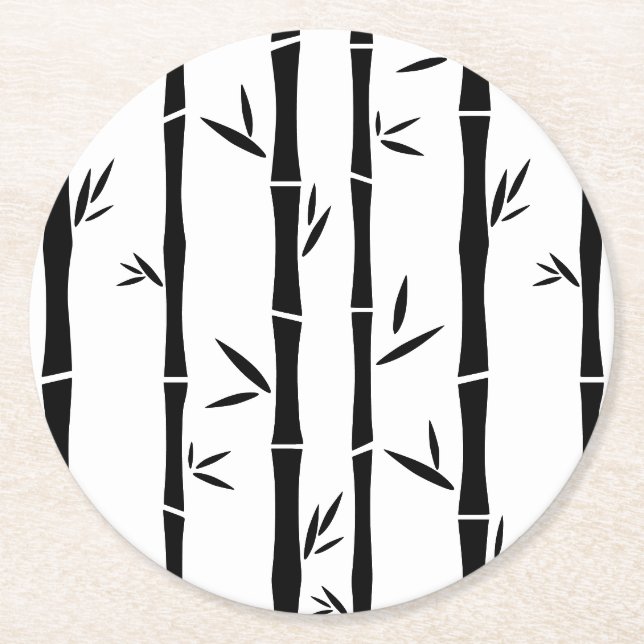 Porta-copo De Papel Redondo Bambu Preto e Branco Personalizado (Frente)