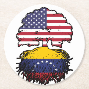 Porta-copo De Papel Redondo Bandeira das Raízes de Árvore Venezuela americana