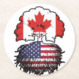 Porta-copo De Papel Redondo Bandeira de Raízes de Árvore Canadense Americano C