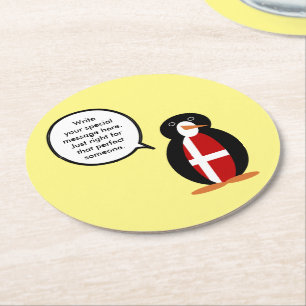 Porta-copo De Papel Redondo Bandeira Dinamarquesa Falando Senhora Penguin