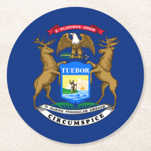 Porta-copo De Papel Redondo Bandeira do Estado de Michigan