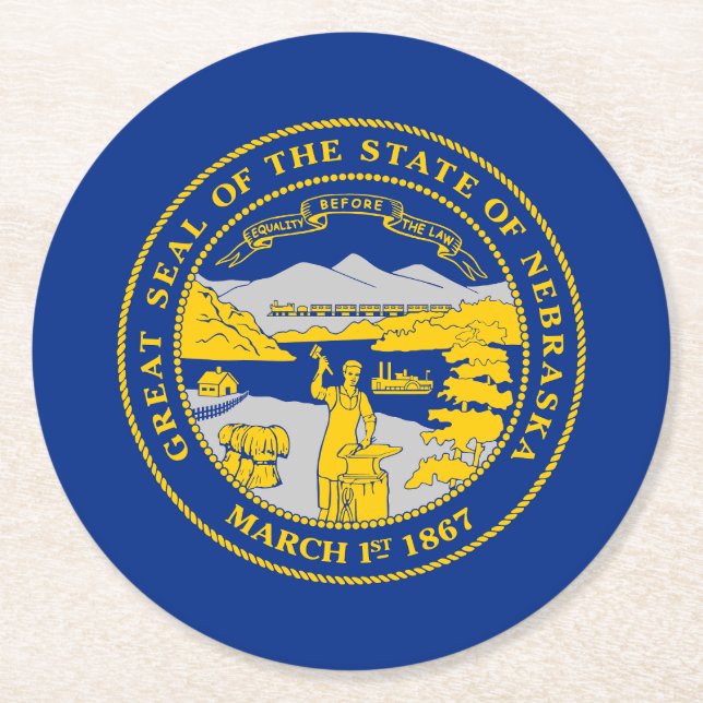 Porta-copo De Papel Redondo Bandeira do Estado do Nebraska (Frente)